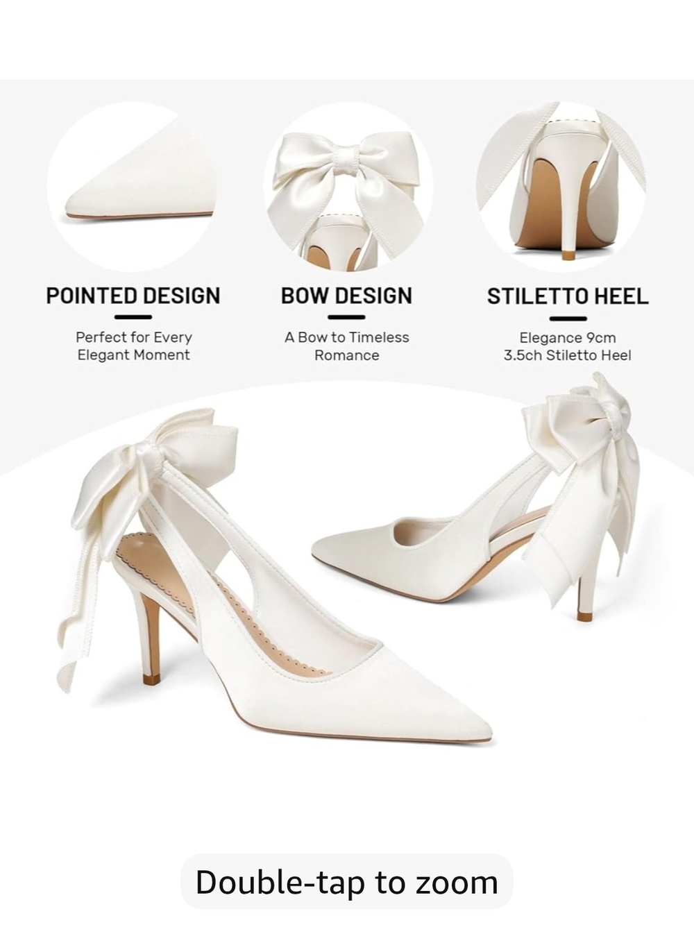 Elegant White Pointed Bow Stiletto Heels for Women